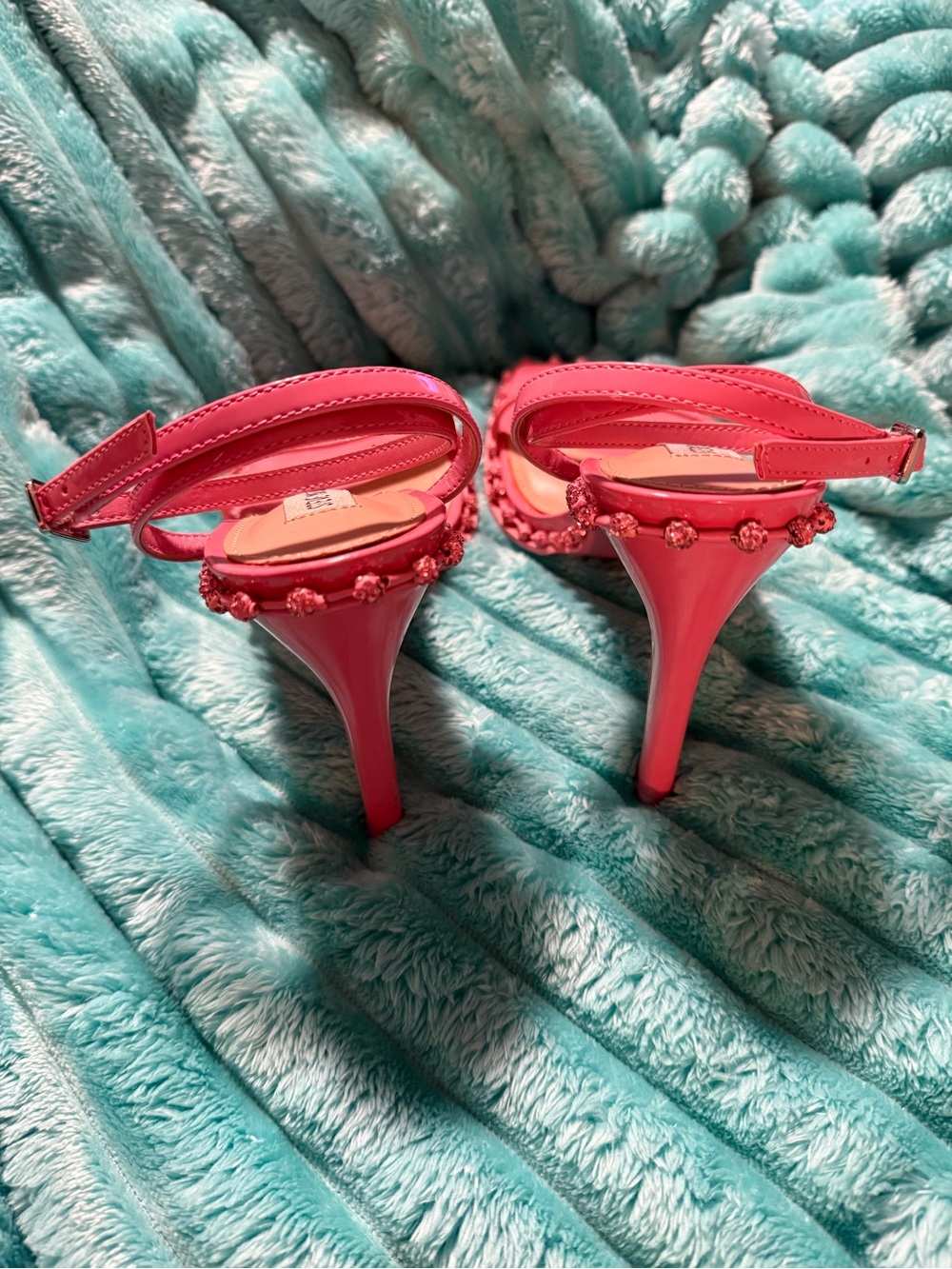 Steve Madden Pink Studded Square-Toe Ankle-Strap Heels - Picture 3 of 4